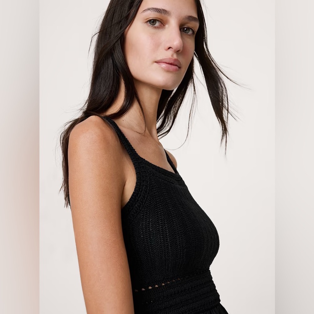 NEW! Banana Republic Black Crochet & Cotton Poplin Mixed-Media Midi - Large - Picture 3 of 4